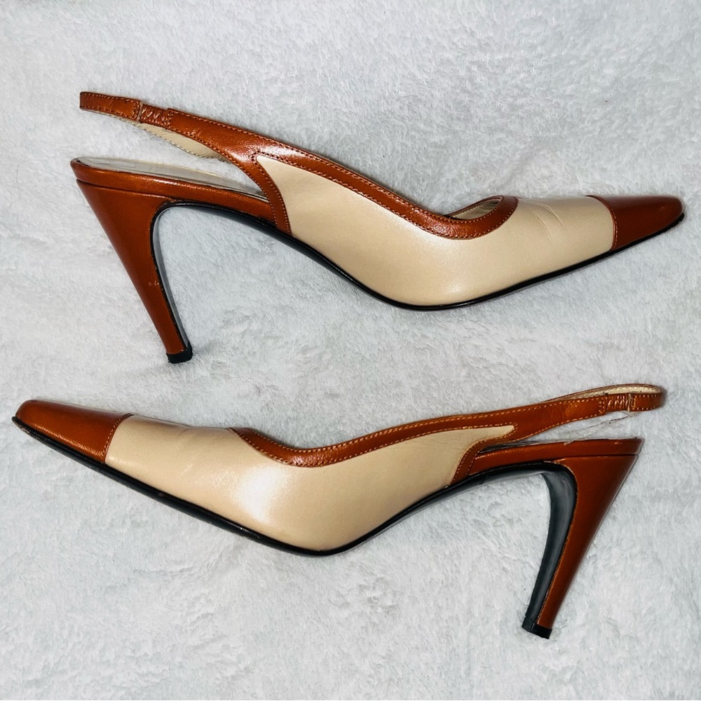 Coach Estelle Slingback Heels Camel/Cream sz 7.5 RARE